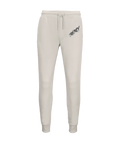 Shirty" logga i grå/svart graffiti-stil på beige joggingbyxor med resår och dragsko.