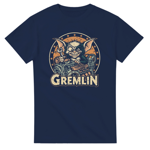 Vintage badge-design med en busig varelse och skiftnyckel – rolig t-shirt