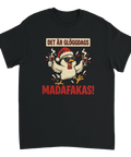 Humoristisk illustration av kyckling i tomtemössa med glöggglas – grafisk t-shirt