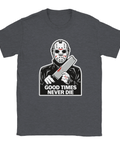Gråmelerad t-shirt med provokativt motiv och texten Good Times Never Die