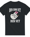 Grafisk illustration av en hand med färgade fingertoppar – humoristisk t-shirt