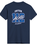 Mörkblå t-shirt med statement-motiv i sportig stil och satirisk underton
