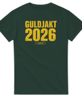 Mörkgrön t-shirt med gult Guldjakt 2026 motiv för fotbollsfans