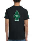 T-shirt med nostalgiskt doftgranstryck och texten Raggarsvin på ryggen