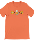 Orange t-shirt med smileys och en ölsejdel som bildar en ekvation.