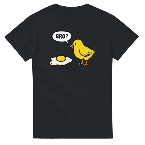 Meme-inspirerat tryck med kyckling och ägg – svart t-shirt