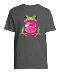 Gråmelerad t-shirt med absurd och färgstark grodillustration