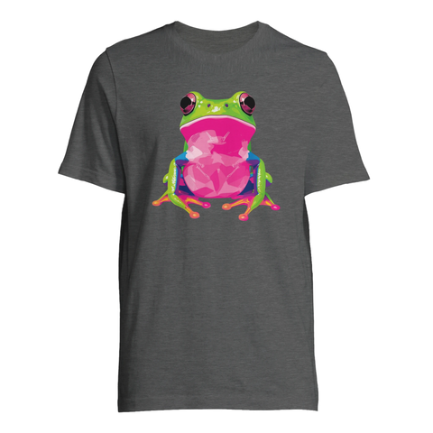Gråmelerad t-shirt med absurd och färgstark grodillustration
