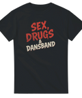 T-shirt med ironiskt texttryck i rå och sliten stil