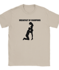 Beigefärgad t-shirt med kaxig illustration och grafiskt budskap