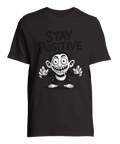 Aggressivt positiv apa med stora ögon och texten Stay Positive – svart t-shirt