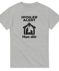 Grafiskt tryck med krubba och ironisk text om bibeln på en gråmelerad t-shirt