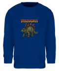 Lekfull illustration av en Stegosaurus i solglasögon på blå sweatshirt