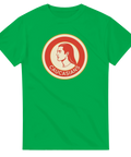 Retro "Caucasians" logga med profilbild av man på grön t-shirt.