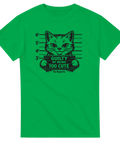 Svartvitt tryck av kriminellt söt katt på en klargrön t-shirt med attityd