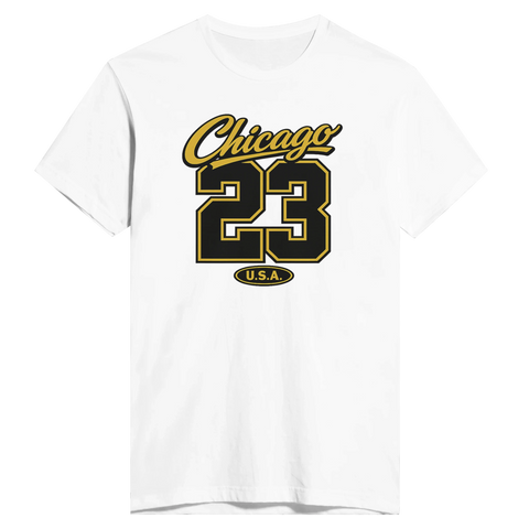 Vit t-shirt med grafiskt Chicago 23 motiv i amerikansk basketstil