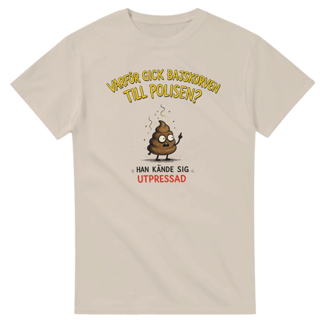 Tecknad bajs-emoji med ordvits om polisen – humoristisk t-shirt design