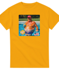 AI-genererat motiv av Donald Trump som badar – gul t-shirt