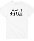 Evolution av viktnedgång med GLP-1 text – grafisk illustration på vit t-shirt