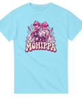 Turkos t-shirt med texten ”Möhippa”, discokula, rosa rosett och brudslöja.