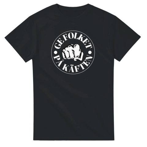 t-shirt Ge folket på käften svart med knytnäve och cirkelformad text