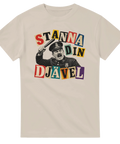 Retro-polis med batong och tidningsklipp-text – grafisk illustration på ljusbeige t-shirt