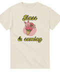 Krämvit t-shirt med humoristiskt motiv av en glassvåffla och kaxigt budskap