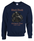 Marinblå sweatshirt med provokativ design inspirerad av medeltida historia