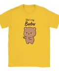 Charmigt tryck för par med en liten björn på en gul t-shirt