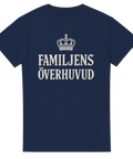 Blå t-shirt med texten "Familjens Överhuvud" och en kungakrona