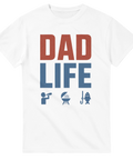 Texten Dad Life och symboler för att dricka öl, grilla och fiska