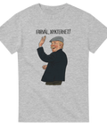 Grå t-shirt med äldre man som vinkar adjö och texten ”Farväl, nykterhet!” – humor för svenska öldrickare.