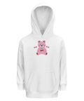 Vit ekologisk hoodie med söt rosa björnillustration och text