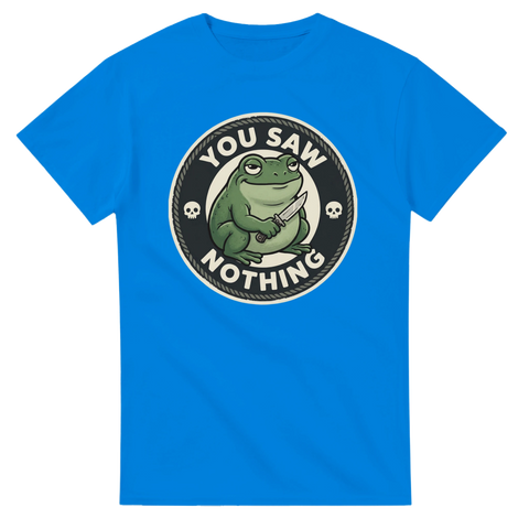 Blå t-shirt med humoristiskt You Saw Nothing tryck och dödskallar