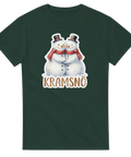 Mörkgrön t-shirt med illustrerade snögubbar i kram – rolig vinterdesign