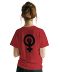 Stilren illustration för jämställdhet på ryggen – mörkröd grafisk t-shirt
