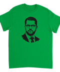 Minimalistisk illustration av politisk profil på en grön t-shirt