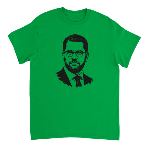 Grön T-shirt med tryck av Jimmie Åkesson från Sverigedemokraterna