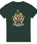 Mörkgrön t-shirt med somrigt tryck av en dödskalle som dricker Piña Colada
