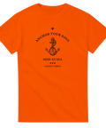 Svart ankare med rep, text "Anchor Your Soul" och "Ocean Vibes" på orange t-shirt.