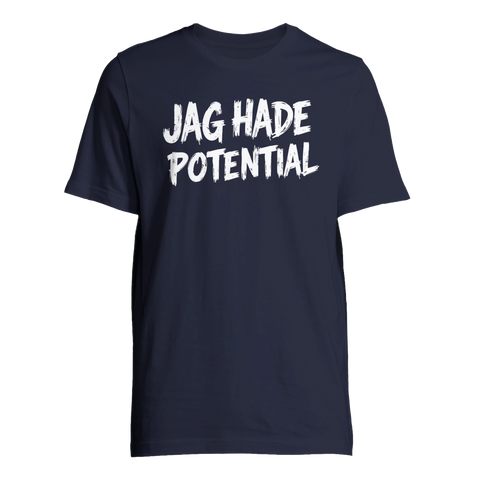 Sliten grafisk text Jag hade potential på marinblå t-shirt
