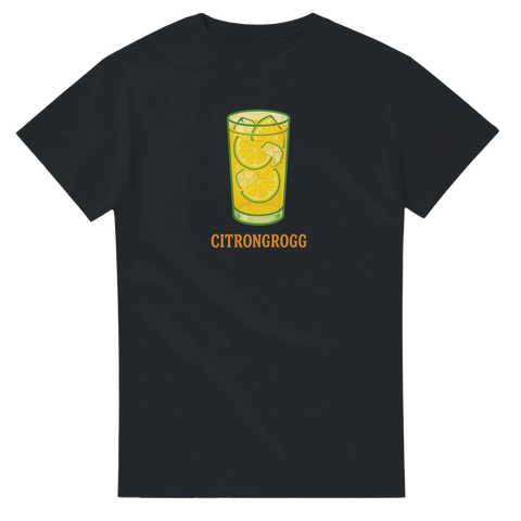 Minimalistiskt drinkmotiv med texten Citrongrogg – svart t-shirt