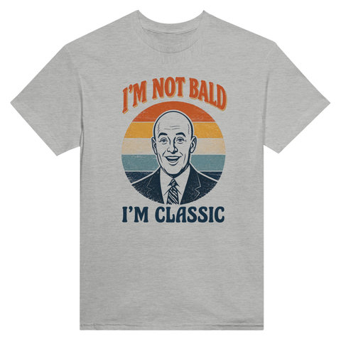 Vintage motiv med texten I'm not bald I'm classic – grafisk t-shirt