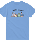 Love the Unloved t-shirt med gulliga djur och text – blå