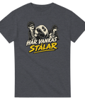 Retro illustration av tjuvar med pengasäck på en mörkgrå t-shirt