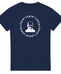 Vit cirkeldesign föreställande Lenin – mörkblå t-shirt för historieintresserade
