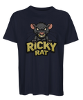 Illustrerad t-shirt med en aggressiv råtta och texten Ricky Rat
