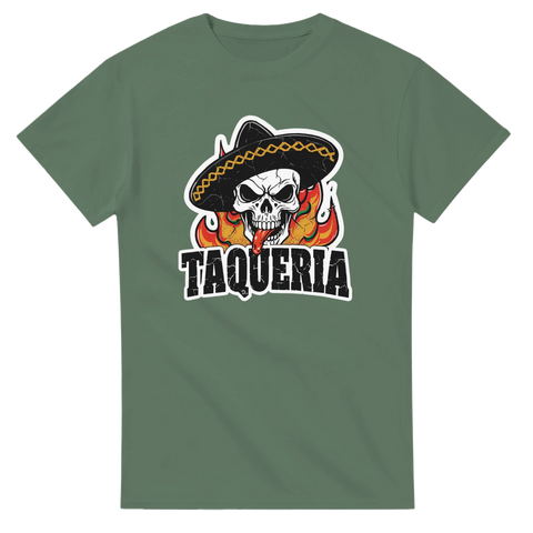 Taco illustration med texten "Taqueria" t-shirt