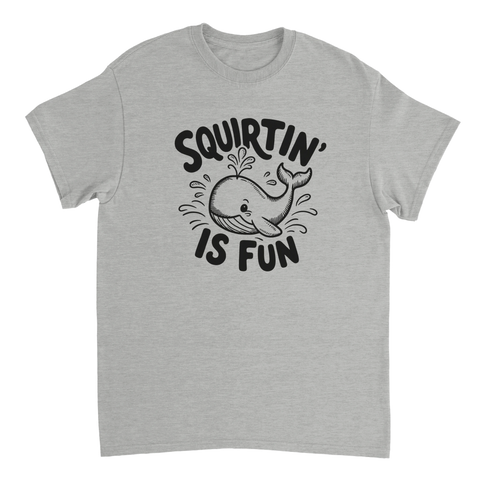 Minimalistisk illustration av en vattensprutande val – t-shirt med skämt