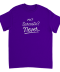 Torr humor och sarkasm i vit text – lila t-shirt med statement-tryck